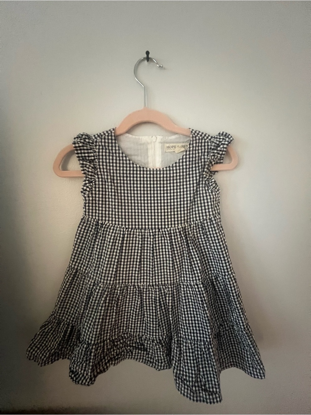 Hope & Henry Black and White Gingham Tiered Dress for Kids